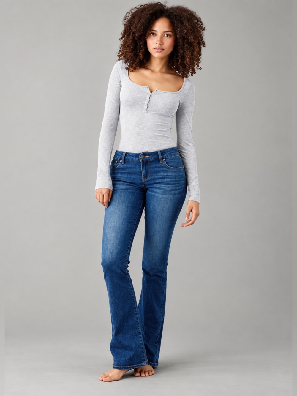 American Eagle Super Stretch Kick Boot Denim Jeans Flare Leg Fading Whiskering